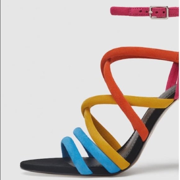 Zara Multicolor Suede Leather High Heel Sandals - Picture 2 of 8